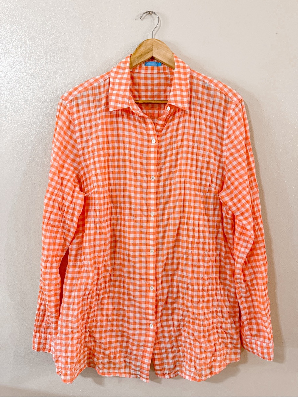 J. McLaughlin | Lois Blouse, Gingham, Tangerine & White